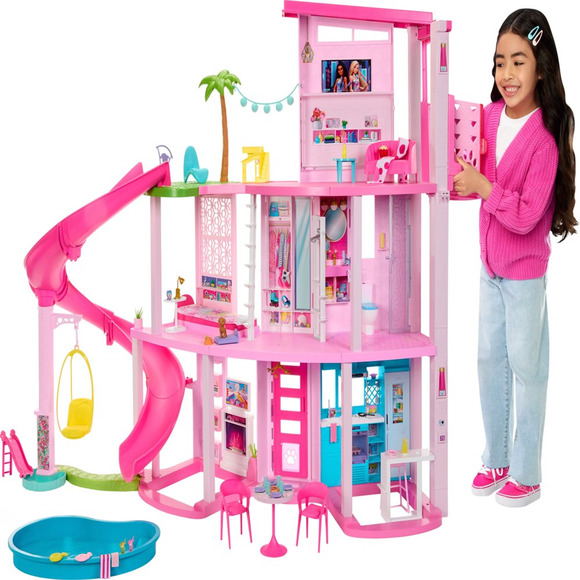 Dreamhouse 75+ Pieces Pool Party Doll House with 3 Story Slide